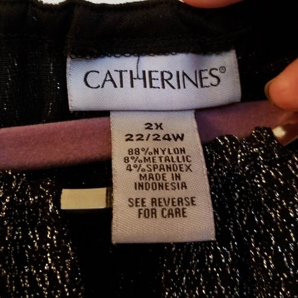 Catherines 2X 3/4 sleeve black and silver top - Picture 3 of 4